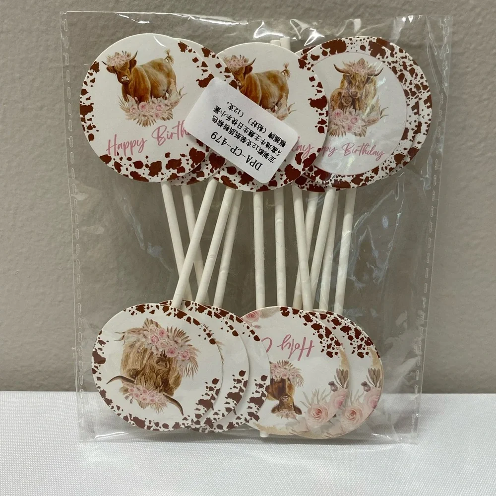 Birthday Cow Party Cupcake Toppers